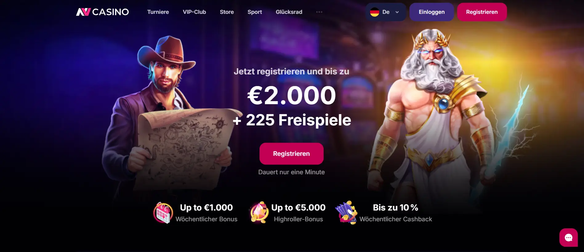 Screenshot der Website von NV Casino