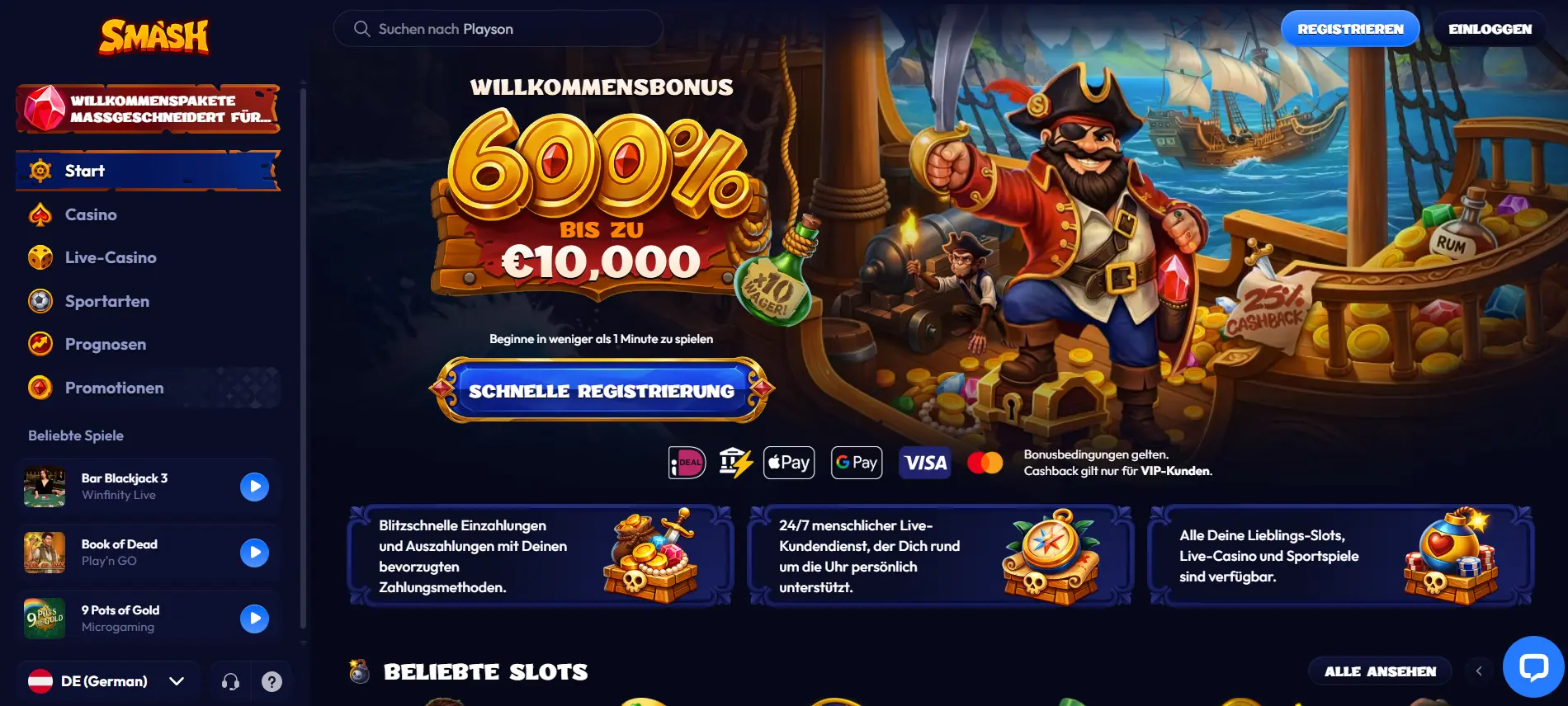 Screenshot der Website von Smash Casino
